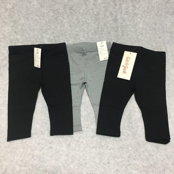 Baby Cat and Jack 0-3 months 3 pack Pull On Pants Black Gray - Picture 2 of 10